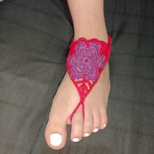 Sandalias Descalzas Crochet - rojo y violeta
